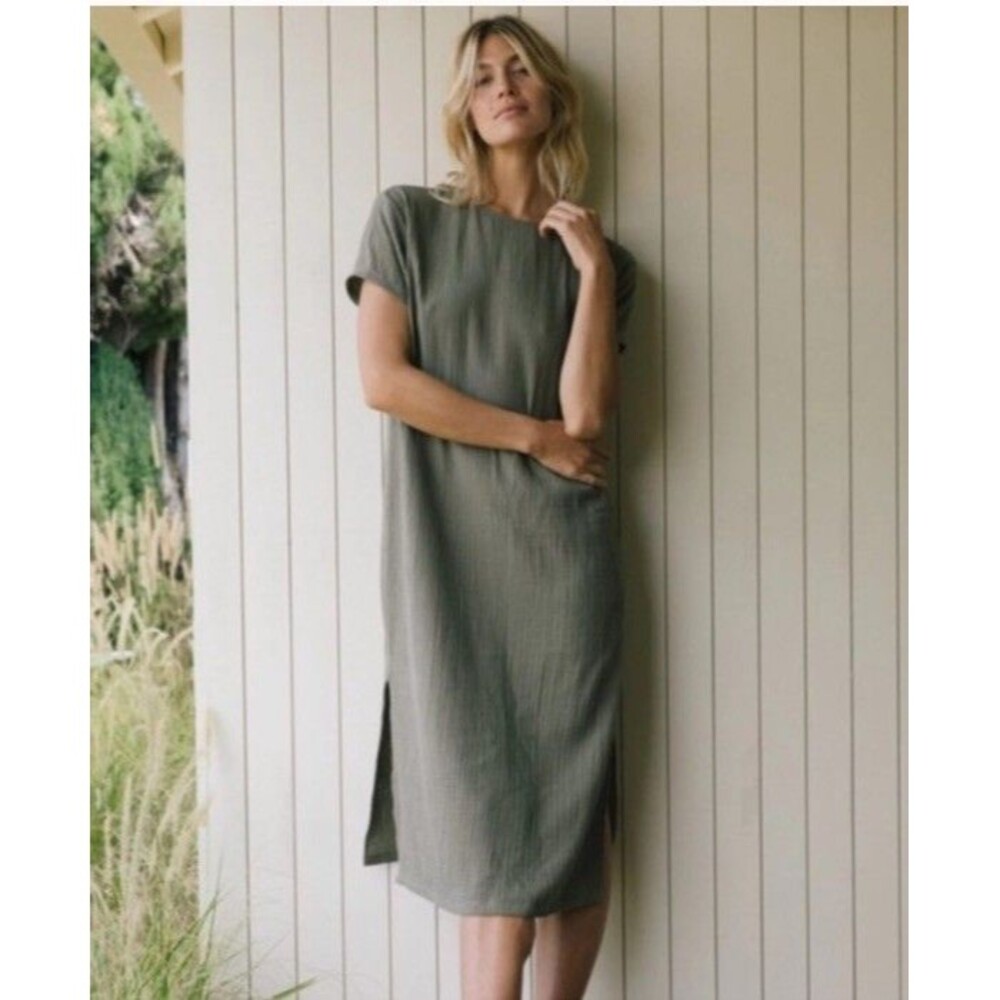 Jenni Kayne Cypress Caftan XS Gauze Cotton Midi Dress Sage Green Lagenlook